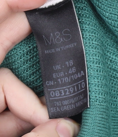 Marks and Spencer Women's Green Open Knit 3/4 Sleeve Cardigan Size 18