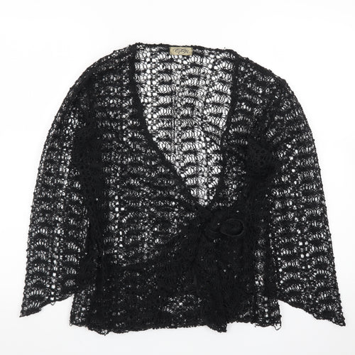 Etén Women’s Black Open Knit Sequin Crochet Cardigan Size L