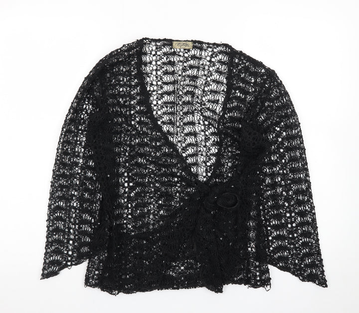 Etén Women’s Black Open Knit Sequin Crochet Cardigan Size L