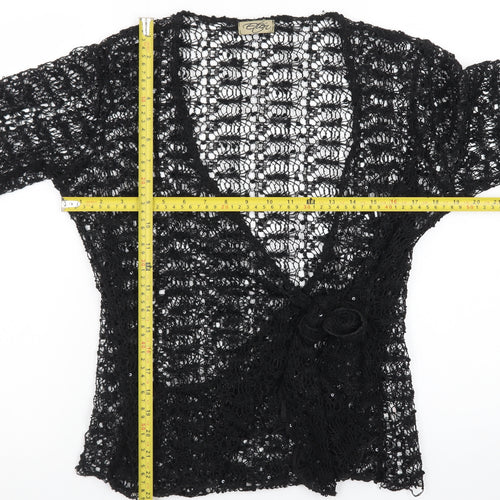 Etén Women’s Black Open Knit Sequin Crochet Cardigan Size L