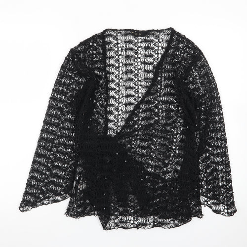 Etén Women’s Black Open Knit Sequin Crochet Cardigan Size L