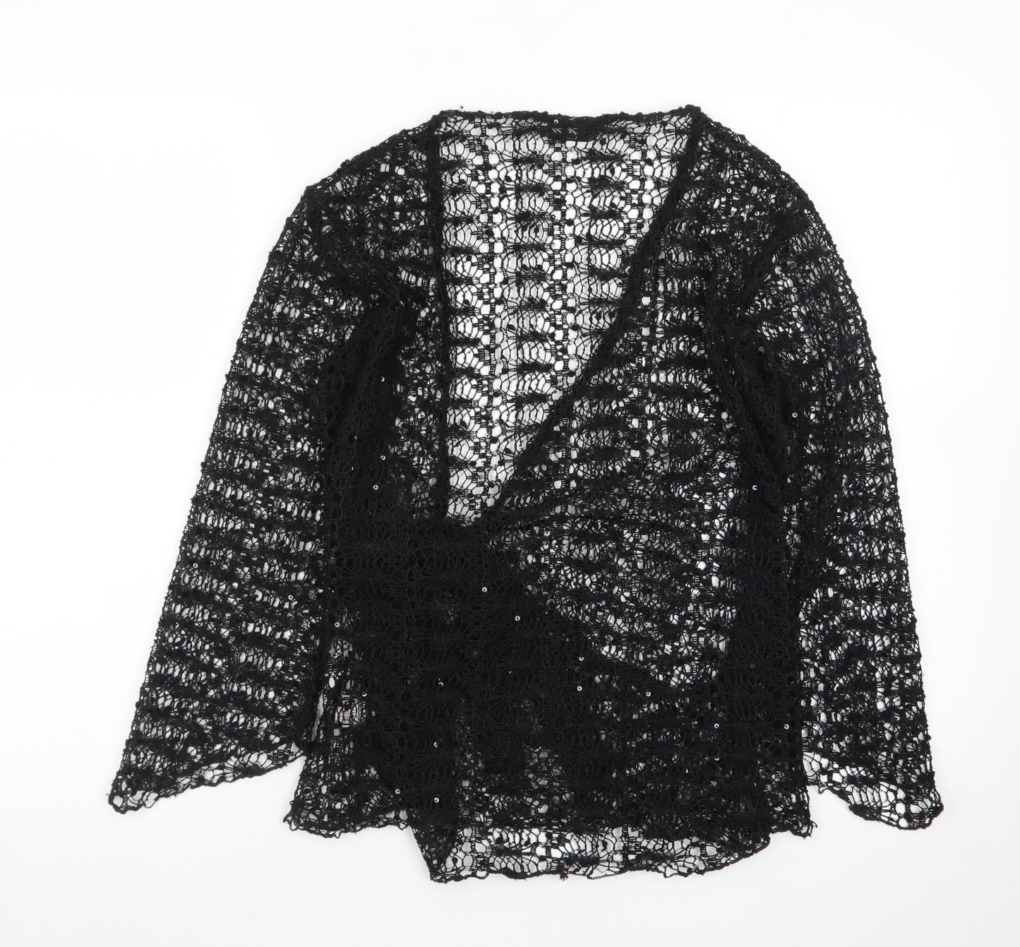 Etén Women’s Black Open Knit Sequin Crochet Cardigan Size L