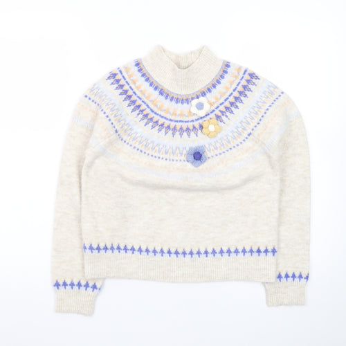 Next Teens Beige Fair Isle Mock Neck Wool Blend Jumper 9yrs