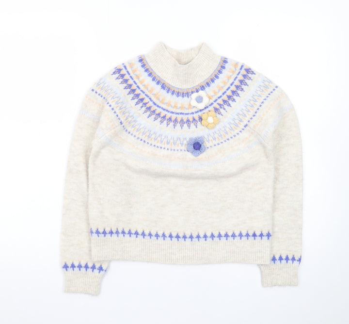 Next Teens Beige Fair Isle Mock Neck Wool Blend Jumper 9yrs