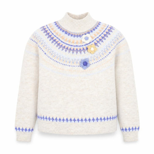 Next Teens Beige Fair Isle Mock Neck Wool Blend Jumper 9yrs