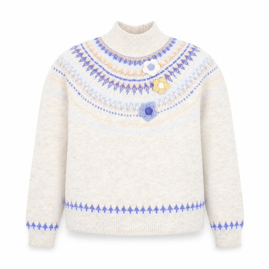 Front view of Next Teens Beige Fair Isle Mock Neck Wool Blend Jumper 9yrs