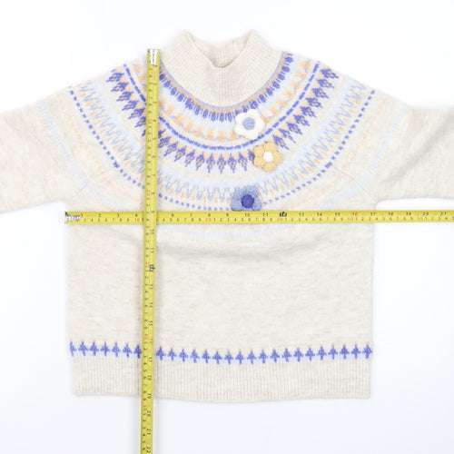 Next Teens Beige Fair Isle Mock Neck Wool Blend Jumper 9yrs