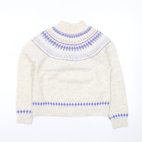 Next Teens Beige Fair Isle Mock Neck Wool Blend Jumper 9yrs