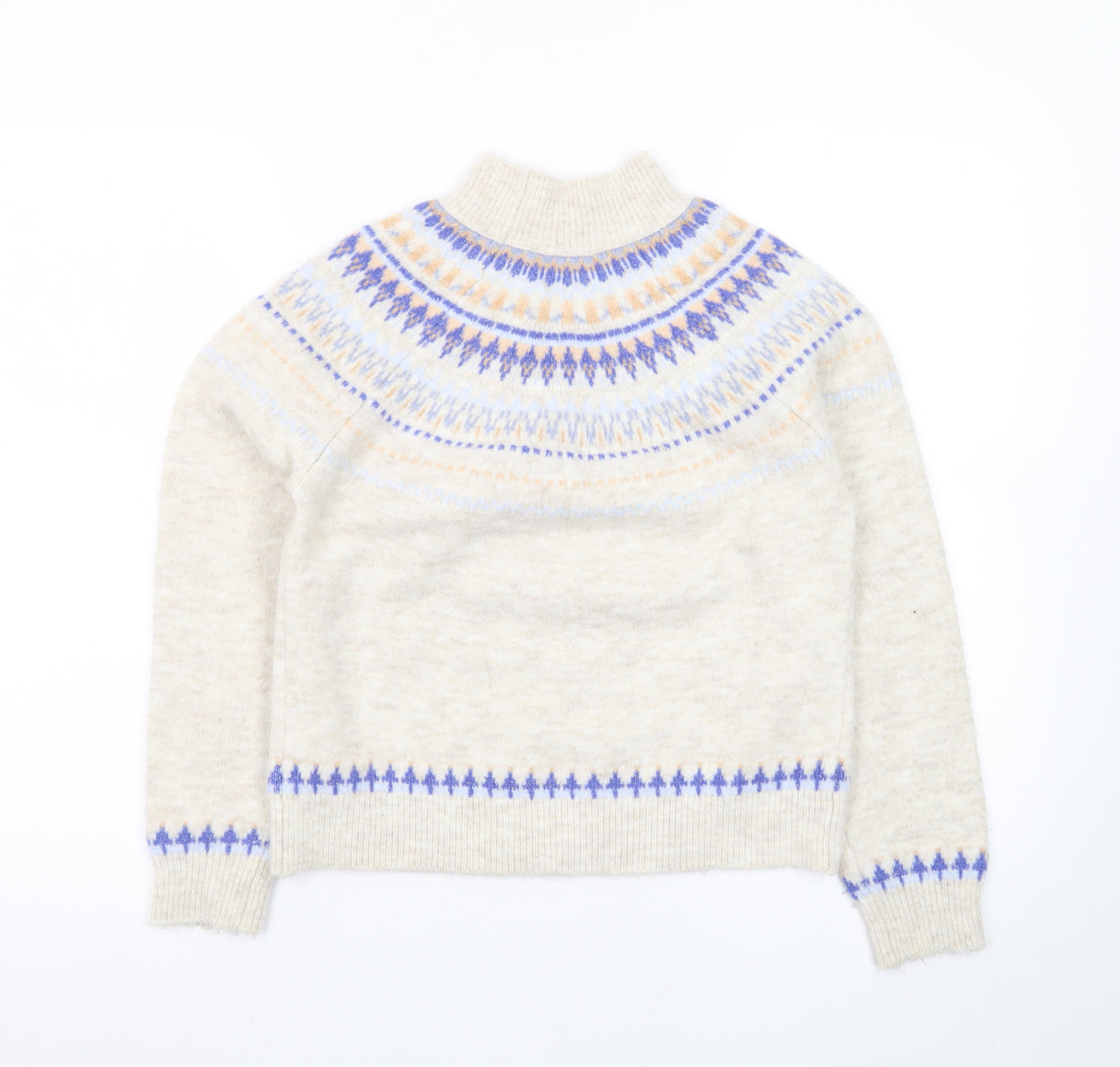 Next Teens Beige Fair Isle Mock Neck Wool Blend Jumper 9yrs