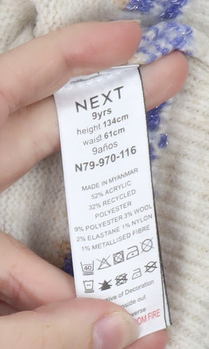 Next Teens Beige Fair Isle Mock Neck Wool Blend Jumper 9yrs