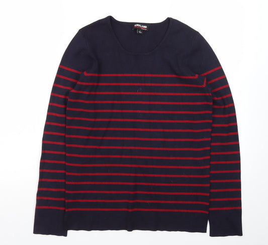 Kirkland Signature Men's Navy Red Striped Pullover Jumper L