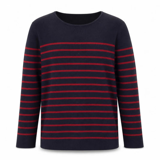 Front view of Kirkland Signature Men's Navy Red Striped jumper L