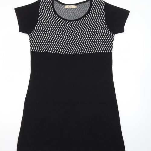 A. IDA Women Black Knee Length Knit Shift Dress L
