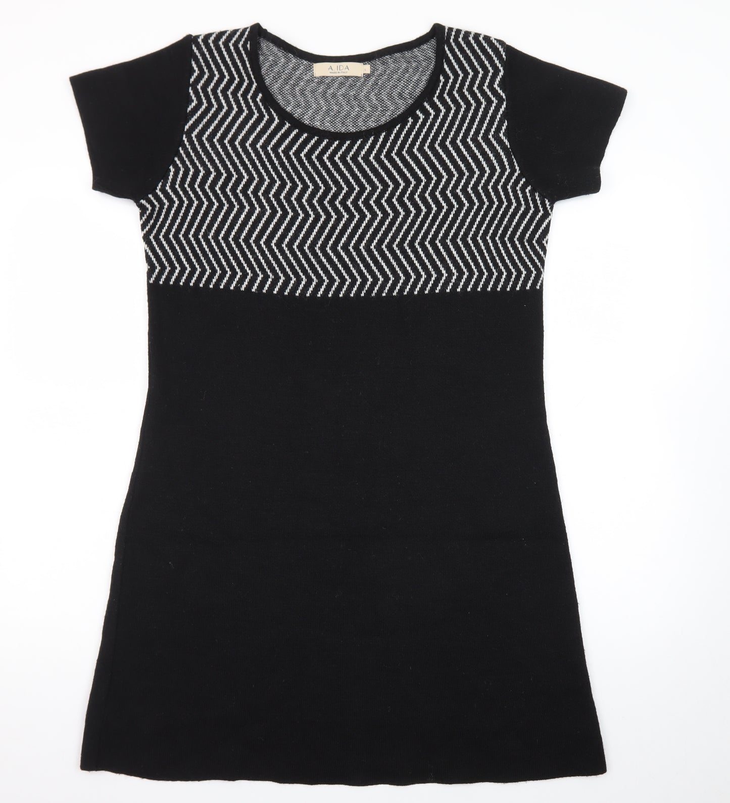 A. IDA Women Black Knee Length Knit Shift Dress L