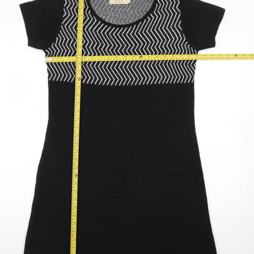 A. IDA Women Black Knee Length Knit Shift Dress L