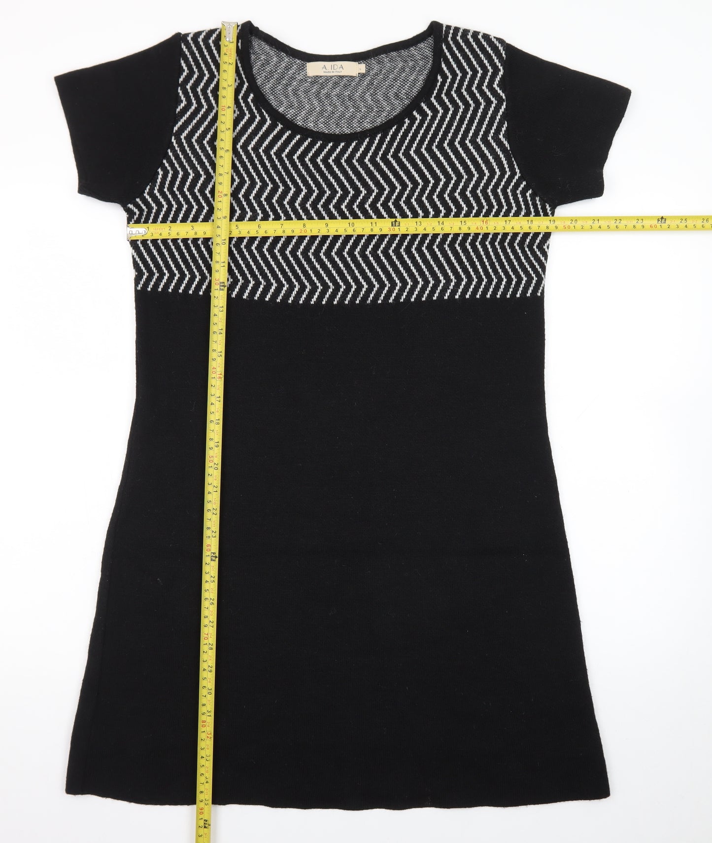 A. IDA Women Black Knee Length Knit Shift Dress L