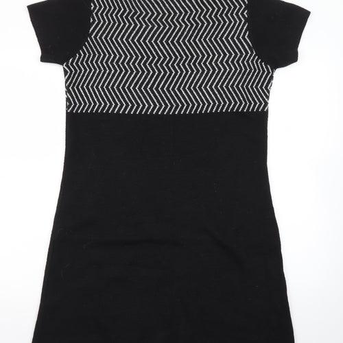 A. IDA Women Black Knee Length Knit Shift Dress L