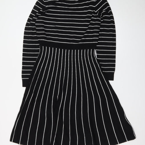 Stella Morgan Women's Black Striped Fit & Flare Knit Dress Size 12