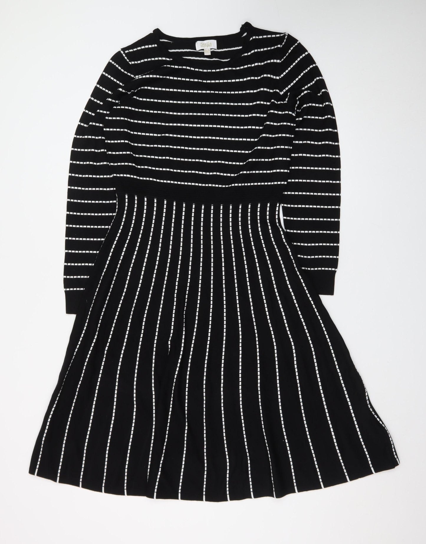 Stella Morgan Women's Black Striped Fit & Flare Knit Dress Size 12