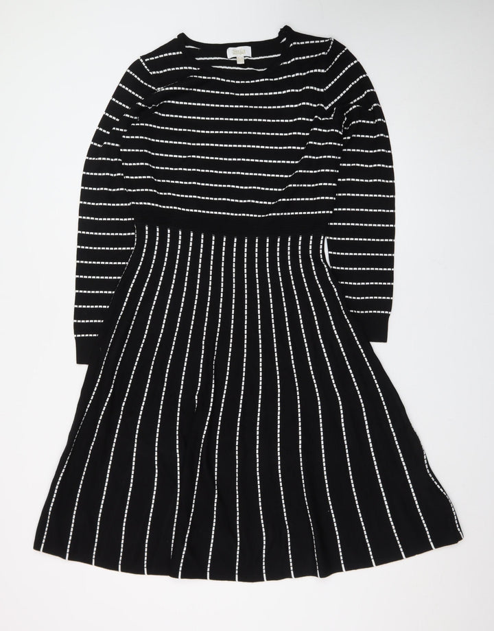 Stella Morgan Women's Black Striped Fit & Flare Knit Dress Size 12