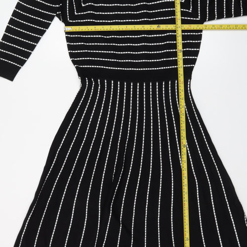 Stella Morgan Women's Black Striped Fit & Flare Knit Dress Size 12