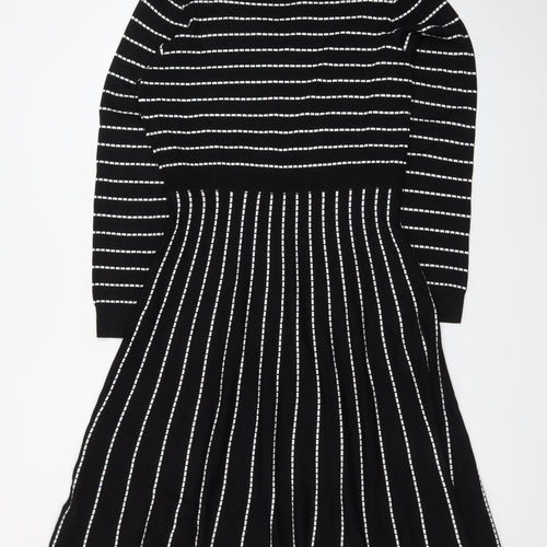 Stella Morgan Women's Black Striped Fit & Flare Knit Dress Size 12
