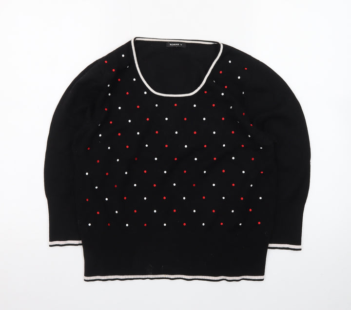 Roman Women’s Black Polka Dot Beaded Pullover Jumper Size 16