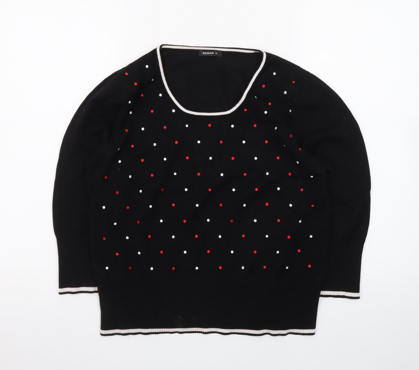 Roman Women’s Black Polka Dot Beaded Pullover Jumper Size 16