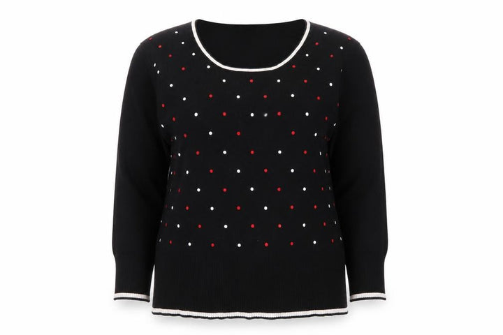 Roman Women’s Black Polka Dot Beaded Pullover Jumper Size 16