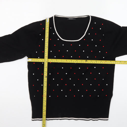 Roman Women’s Black Polka Dot Beaded Pullover Jumper Size 16