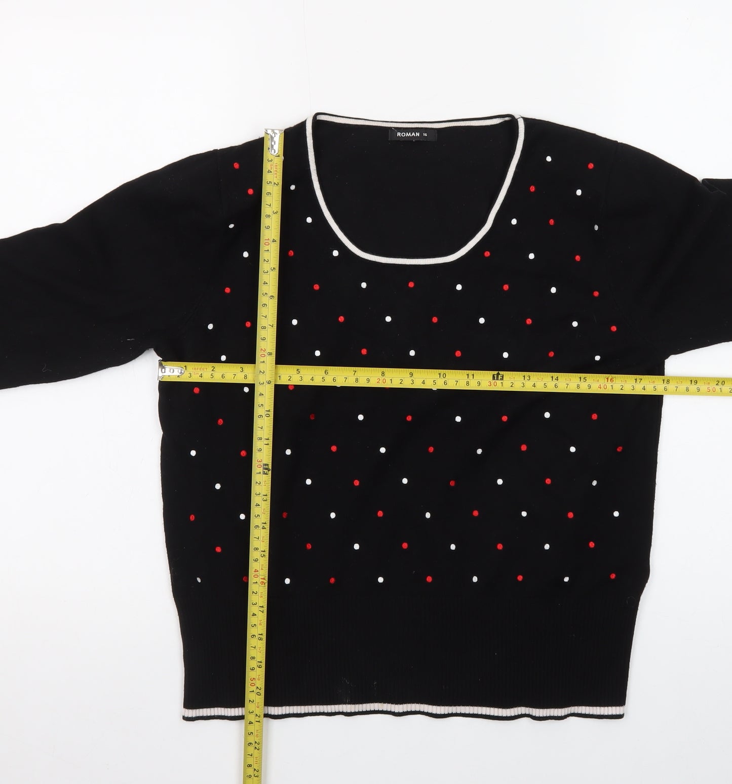 Roman Women’s Black Polka Dot Beaded Pullover Jumper Size 16