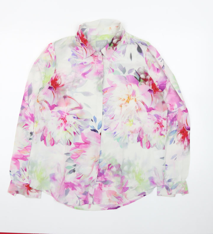 Pure Collection Women's Multicoloured Floral Silk Blouse UK 12