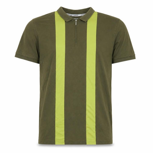Front view of Threadbare Men's Green Colourblock 1/4 Zip Polo Shirt, size L