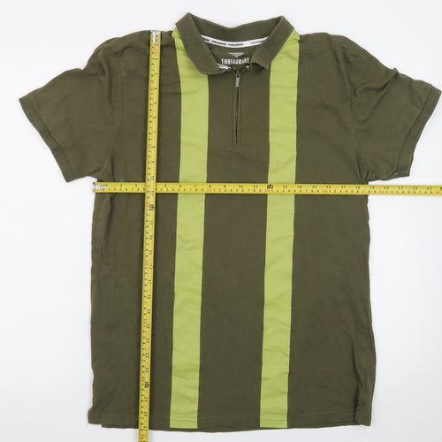 Threadbare Men's Green Colourblock 1/4 Zip Polo Shirt Size L