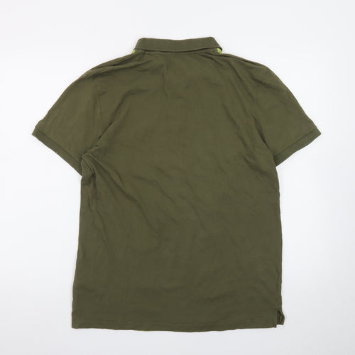 Threadbare Men's Green Colourblock 1/4 Zip Polo Shirt Size L
