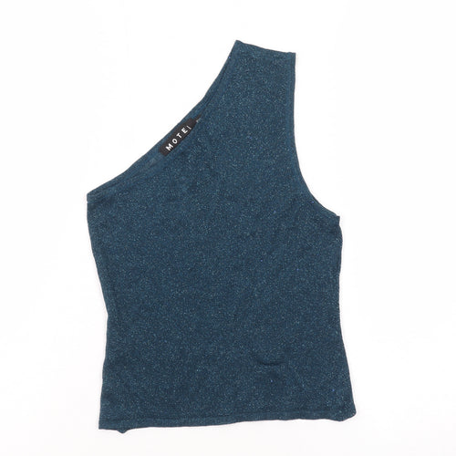 Motel Womens Blue Glitter One Shoulder Tank Top 2XS
