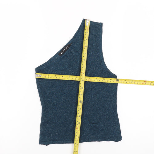 Motel Womens Blue Glitter One Shoulder Tank Top 2XS