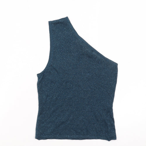 Motel Womens Blue Glitter One Shoulder Tank Top 2XS