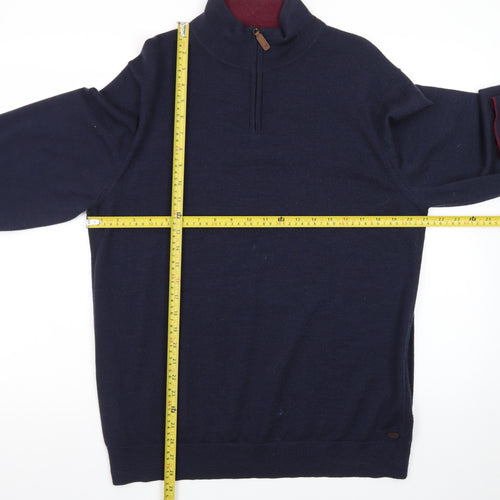 White Stuff Men’s Blue Wool Half Zip Jumper XL High Neck Knit