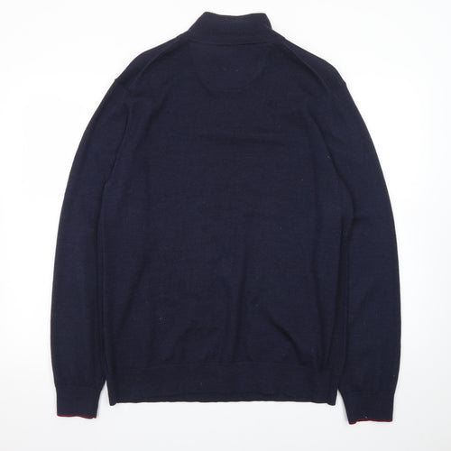 White Stuff Men’s Blue Wool Half Zip Jumper XL High Neck Knit