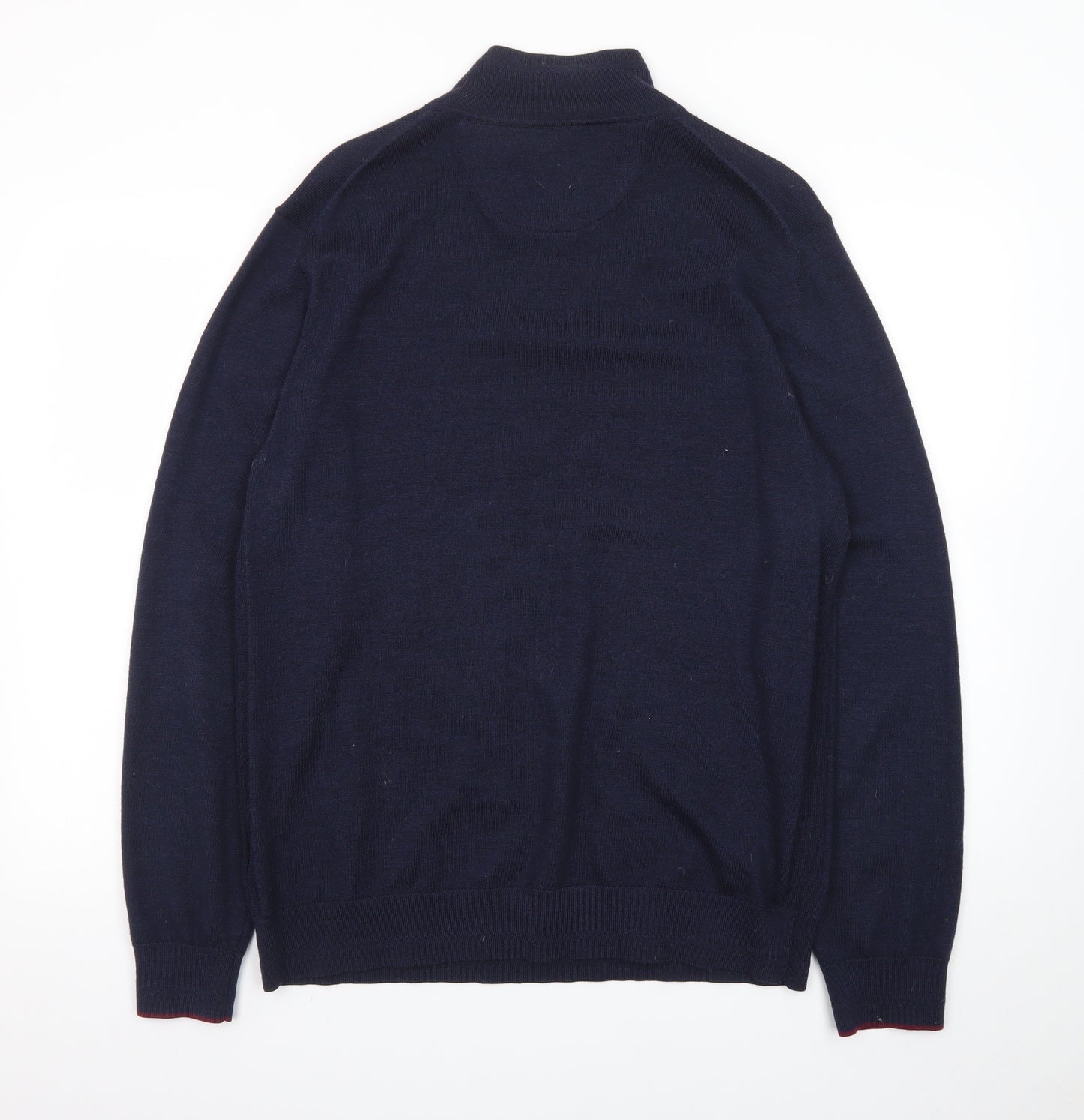 White Stuff Men’s Blue Wool Half Zip Jumper XL High Neck Knit