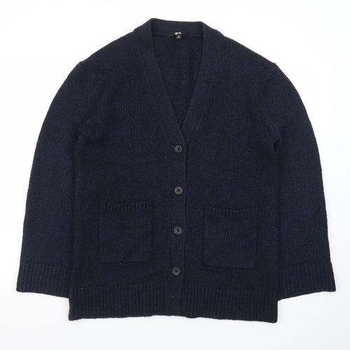 Uniqlo Women Blue Wool Blend V-Neck Button Cardigan M