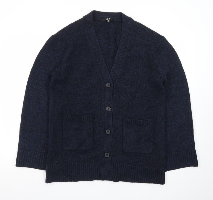 Uniqlo Women Blue Wool Blend V-Neck Button Cardigan M