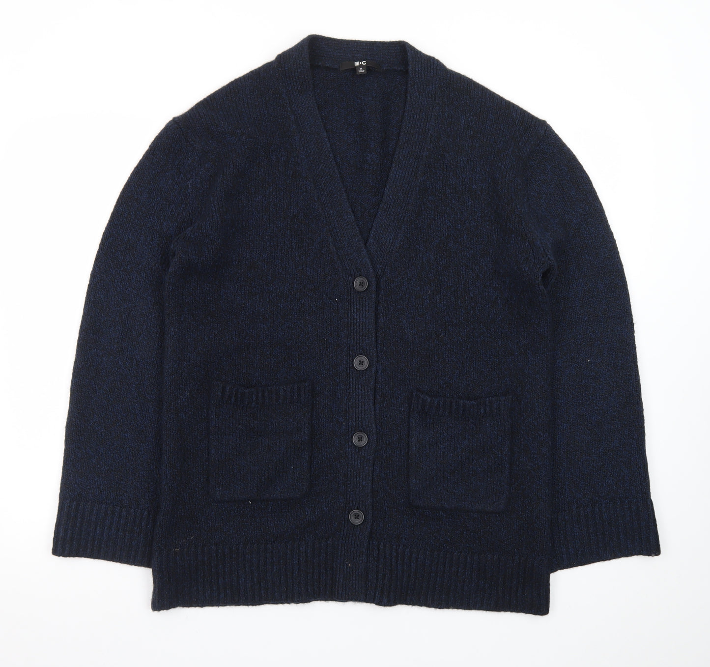Uniqlo Women Blue Wool Blend V-Neck Button Cardigan M