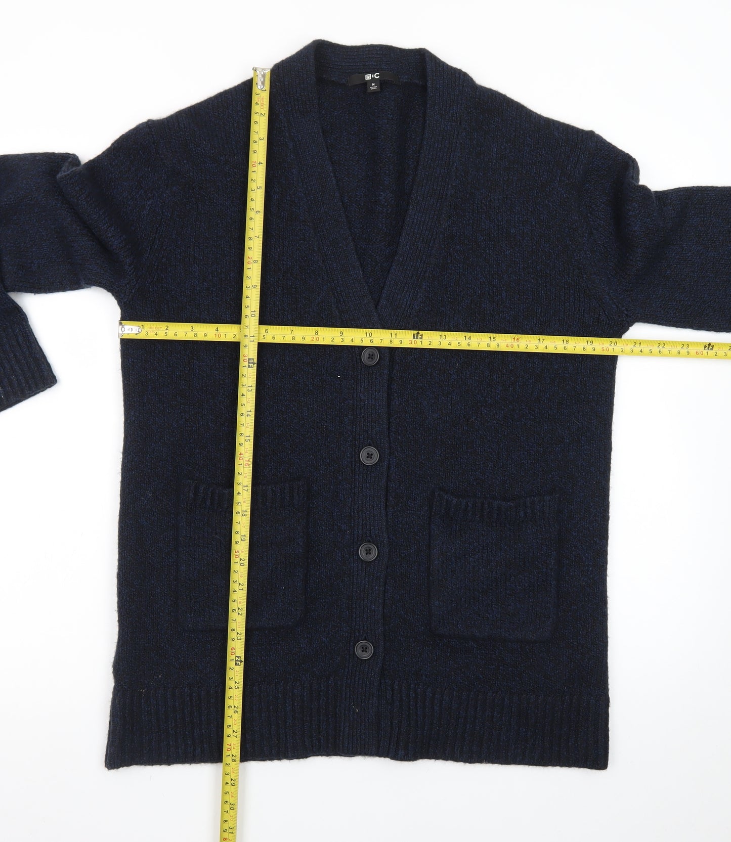 Uniqlo Women Blue Wool Blend V-Neck Button Cardigan M