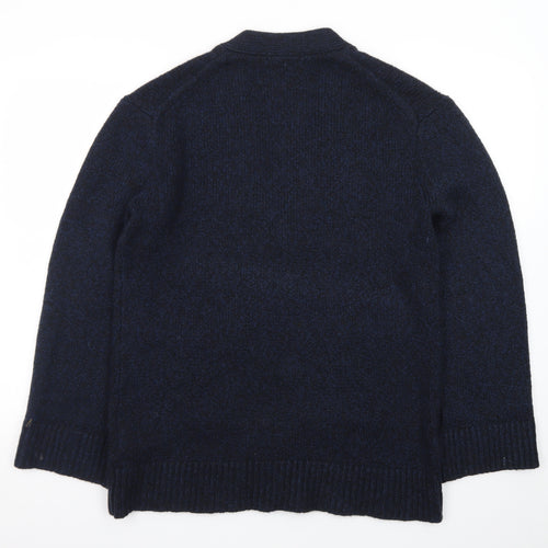 Uniqlo Women Blue Wool Blend V-Neck Button Cardigan M