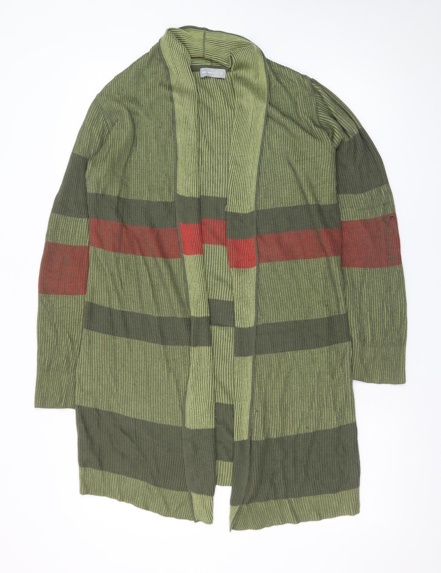 Marks and Spencer Per Una Women Green Striped Long Cardigan Size 14