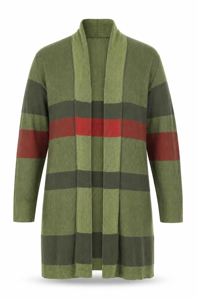 Marks and Spencer Per Una Women Green Striped Long Cardigan Size 14