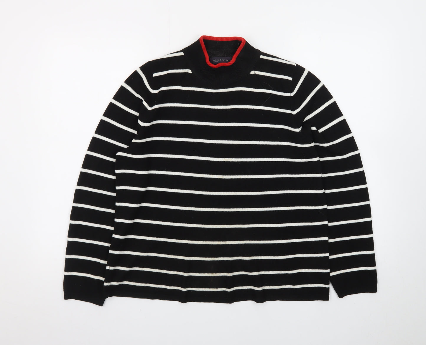 Marks and Spencer Women’s Black Striped Mock Neck Jumper Size 14