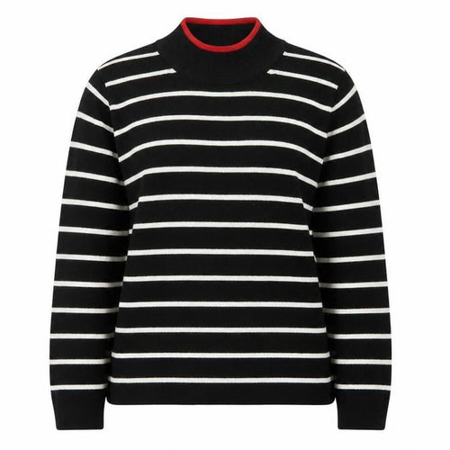 Marks and Spencer Women’s Black Striped Mock Neck Jumper Size 14